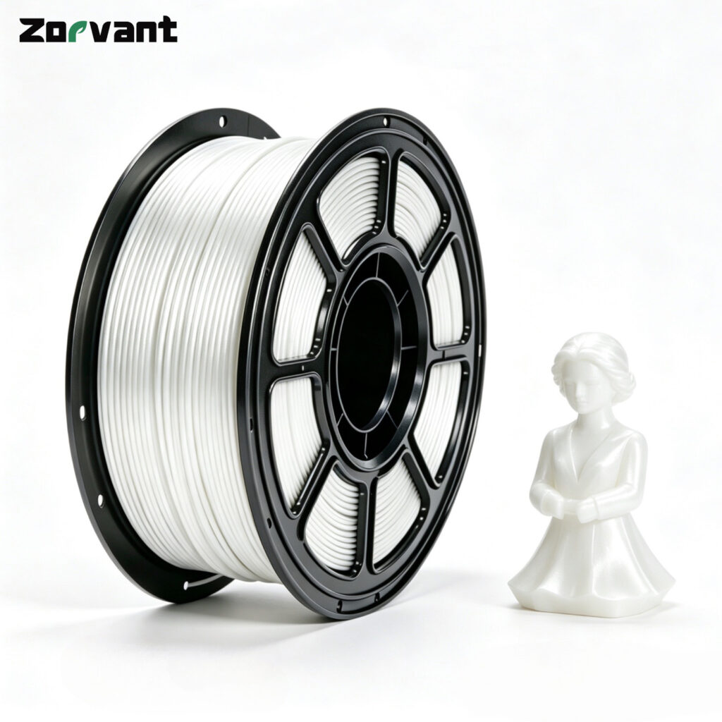 Zorvant White Silk PLA Plus Filament 1.75mm 1kg High Glossy Finish Low Warping for FDM Printers